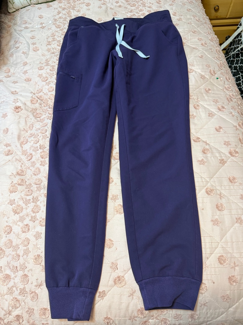 FIGS Technical Collection Scrub Pants - Purple (Size L/T) with white drawstring